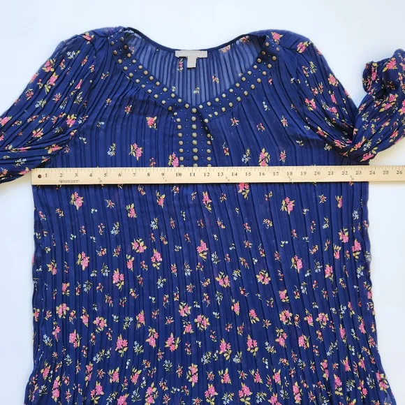 Woman Within Sheer Pleated Blouse Top Floral Print Navy Blue Pink Plus Large 18 - Picture 14 of 16